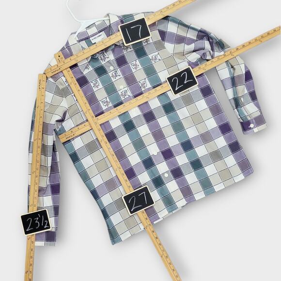 Alfred Dunner Button Up Shirt Womens 14 Floral Check Plaid Purple Embroidered - Picture 4 of 13